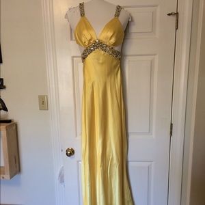 Yellow long prom dress with open back